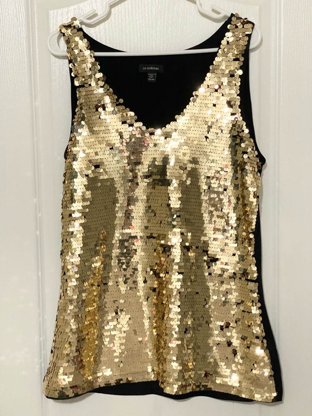 Le Chateau Gold Sequin Camisole with Black Trim Size XXL